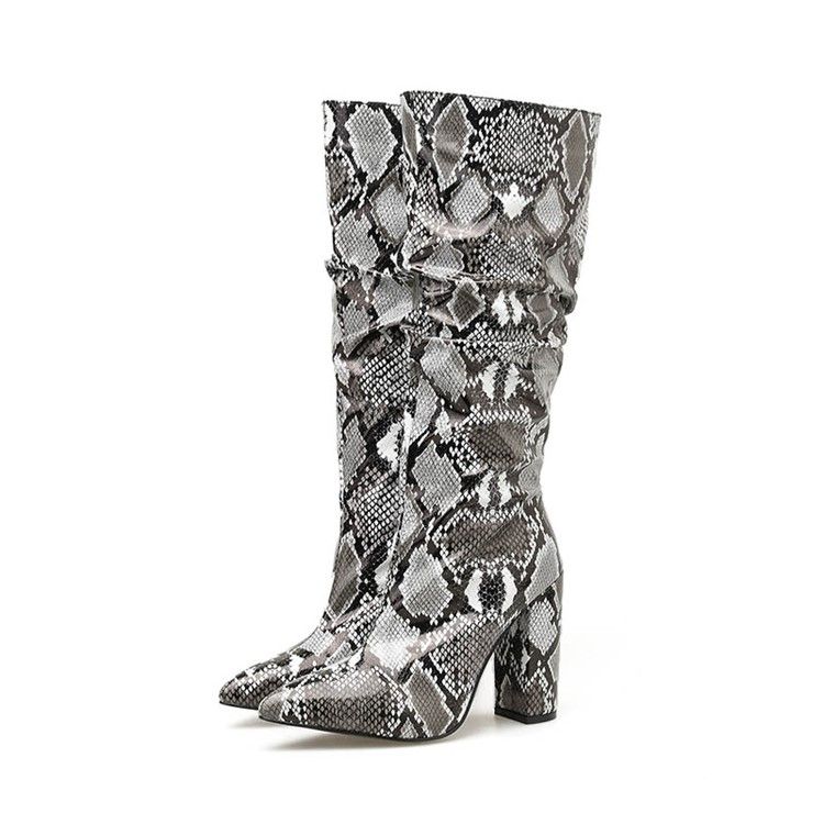 Botas Altas De Joelho Serpentina Com Zíper Lateral Feminino