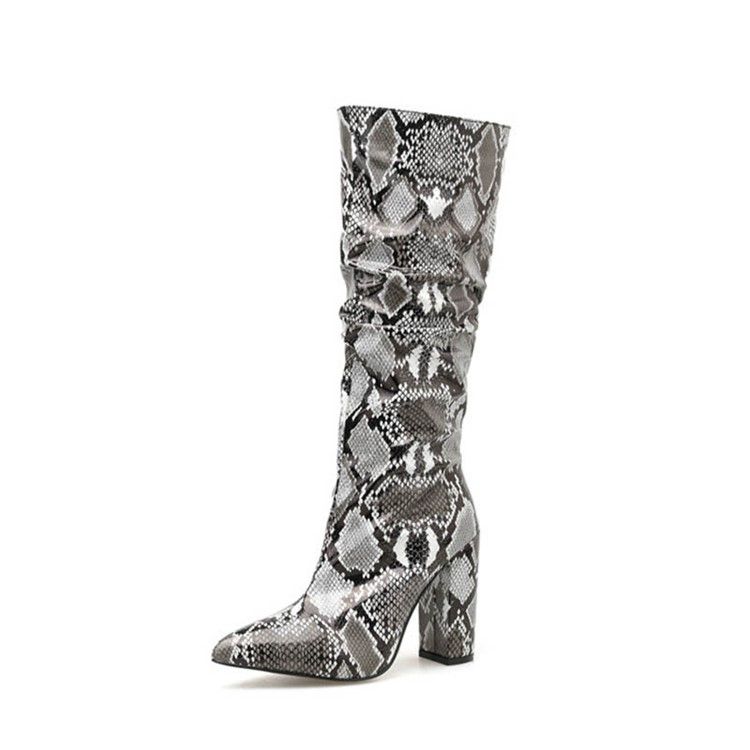 Botas Altas De Joelho Serpentina Com Zíper Lateral Feminino