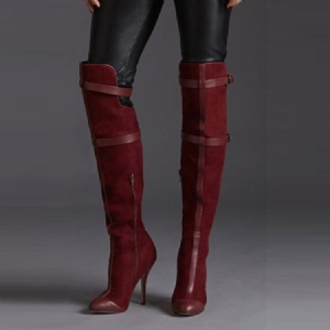 Botas Altas Na Coxa Ponto Borgonha Femininas Ponta Dedo Do Pé