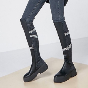 Botas De Cano Altas Com Zíper Lateral Do Dedo Do Pé Redondo Personalizado Feminino