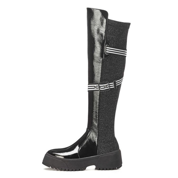 Botas De Cano Altas Com Zíper Lateral Do Dedo Do Pé Redondo Personalizado Feminino
