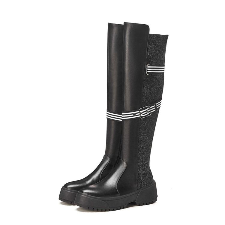 Botas De Cano Altas Com Zíper Lateral Do Dedo Do Pé Redondo Personalizado Feminino