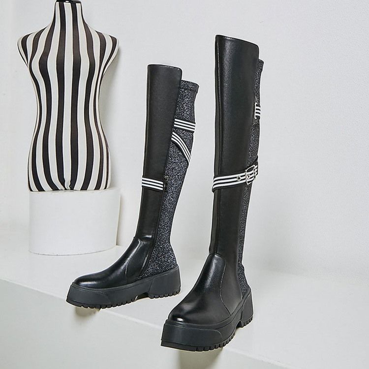 Botas De Cano Altas Com Zíper Lateral Do Dedo Do Pé Redondo Personalizado Feminino