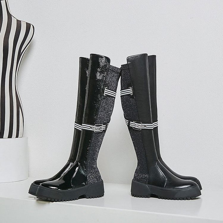 Botas De Cano Altas Com Zíper Lateral Do Dedo Do Pé Redondo Personalizado Feminino