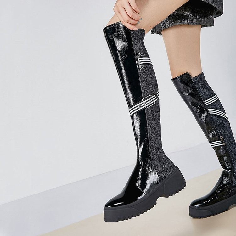 Botas De Cano Altas Com Zíper Lateral Do Dedo Do Pé Redondo Personalizado Feminino