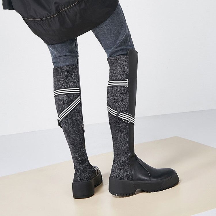 Botas De Cano Altas Com Zíper Lateral Do Dedo Do Pé Redondo Personalizado Feminino