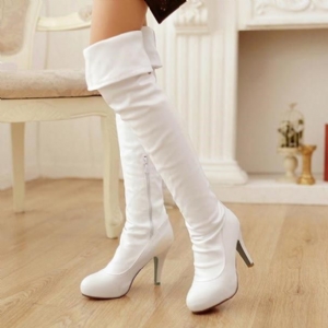 Botas De Cano Altas Femininas Elegantes De Cor Sólida