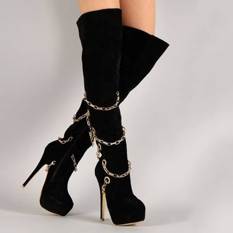 Botas De Cano Alto Com Salto Agulha E Salto Agulha Feminino Exclusivo