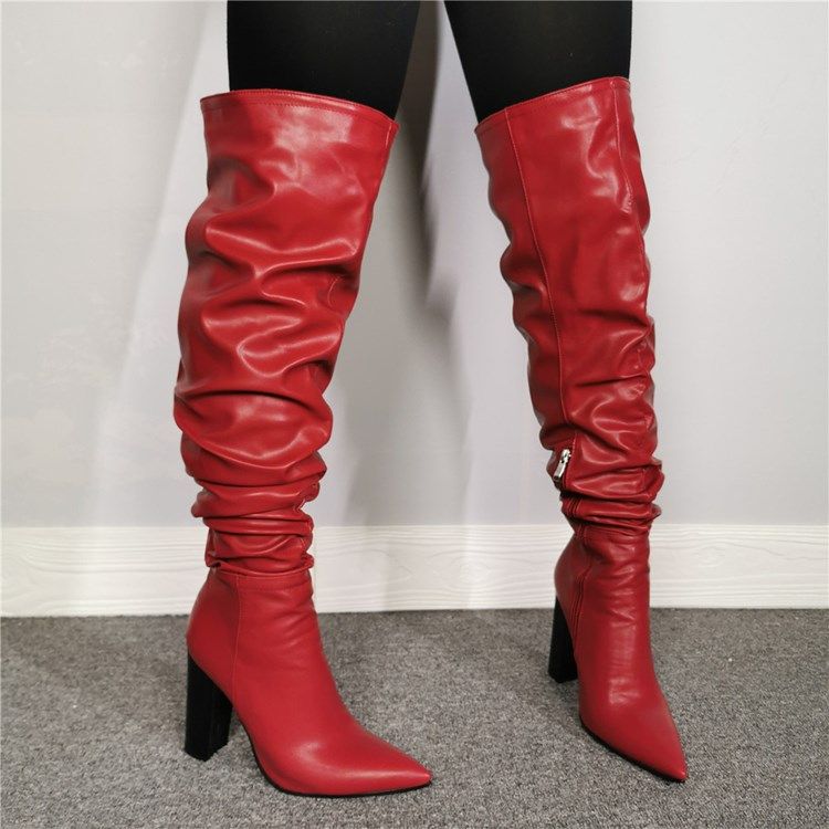 Botas De Cano Alto Com Zíper Feminino Com Dedo Do Pé Pontiagudo