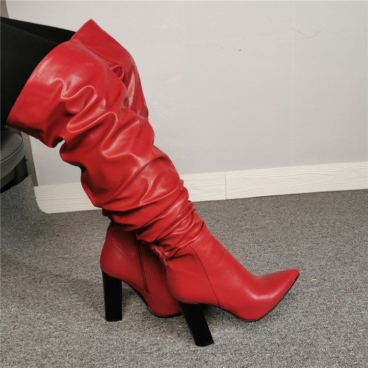 Botas De Cano Alto Com Zíper Feminino Com Dedo Do Pé Pontiagudo