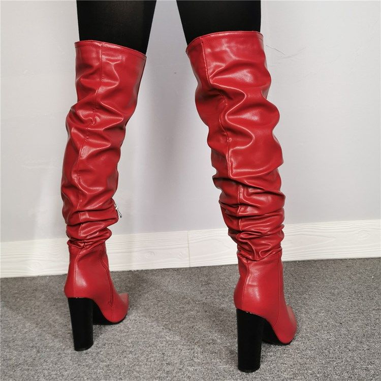 Botas De Cano Alto Com Zíper Feminino Com Dedo Do Pé Pontiagudo