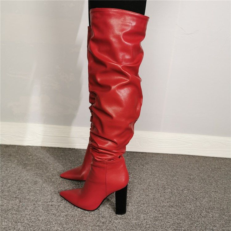 Botas De Cano Alto Com Zíper Feminino Com Dedo Do Pé Pontiagudo