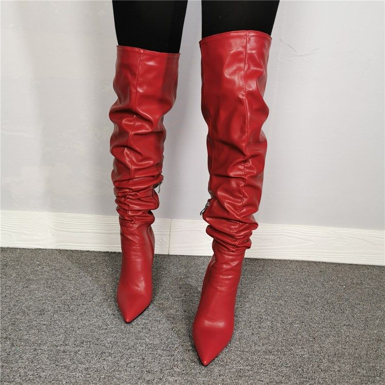 Botas De Cano Alto Com Zíper Feminino Com Dedo Do Pé Pontiagudo