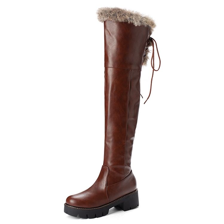Botas De Cano Alto Para Neve Femininas Com Zíper Lateral Liso Redondo Dedo Do Pé Redondo