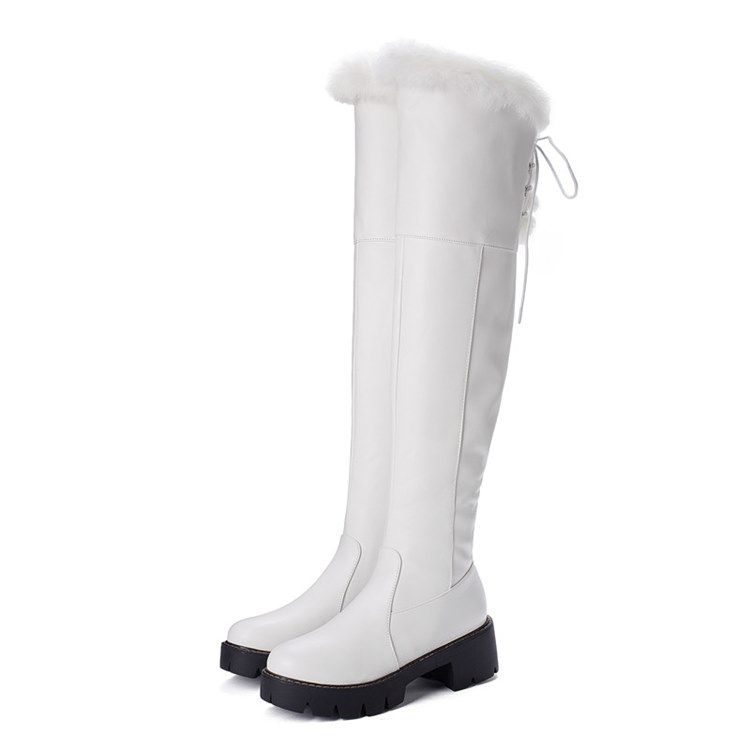 Botas De Cano Alto Para Neve Femininas Com Zíper Lateral Liso Redondo Dedo Do Pé Redondo