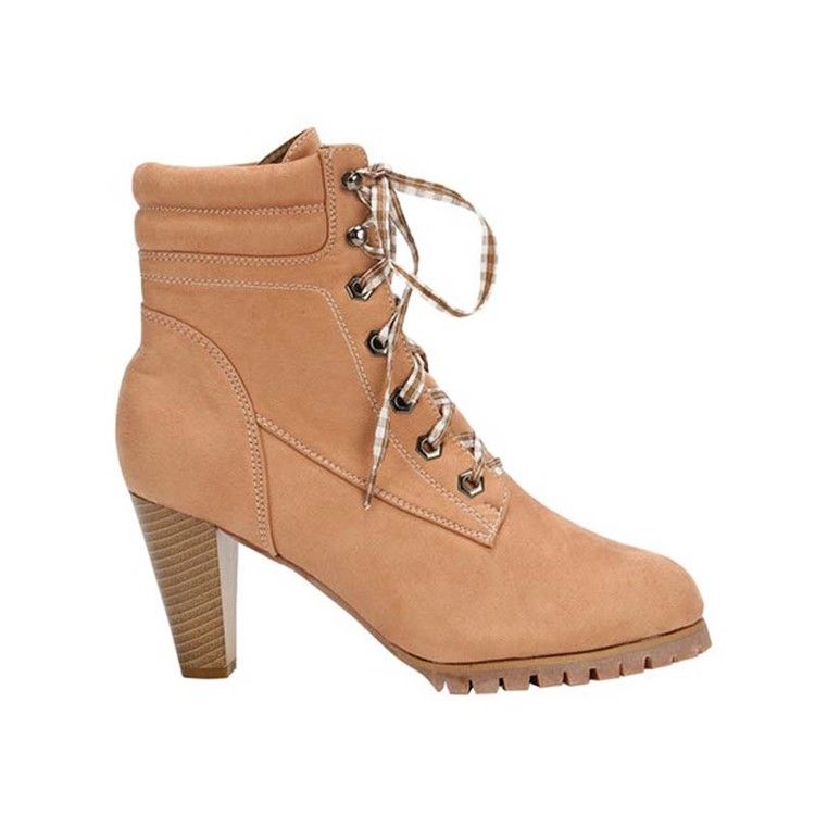 Botas Casuais Femininas Com Biqueira Redonda Lisa De Renda Na Frente