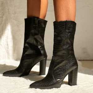 Botas Casuais Femininas De Salto Grosso E Pontudo Em Pu
