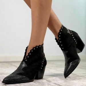 Botas Casuais De Patchwork Com Dedo Do Pé Pontudo Feminino