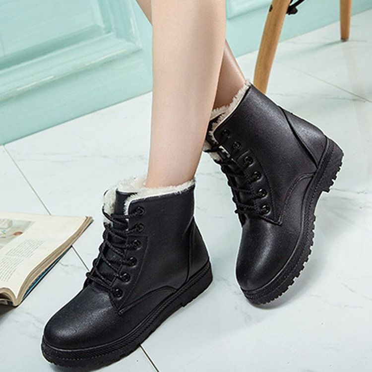 Botas Coreanas Femininas Com Biqueira Redonda Lisa De Renda Na Frente