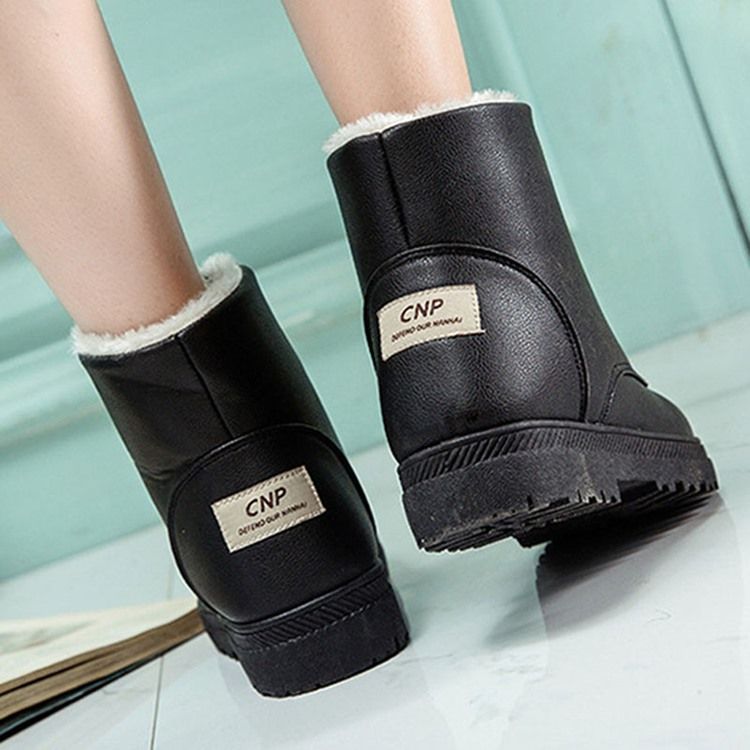 Botas Coreanas Femininas Com Biqueira Redonda Lisa De Renda Na Frente