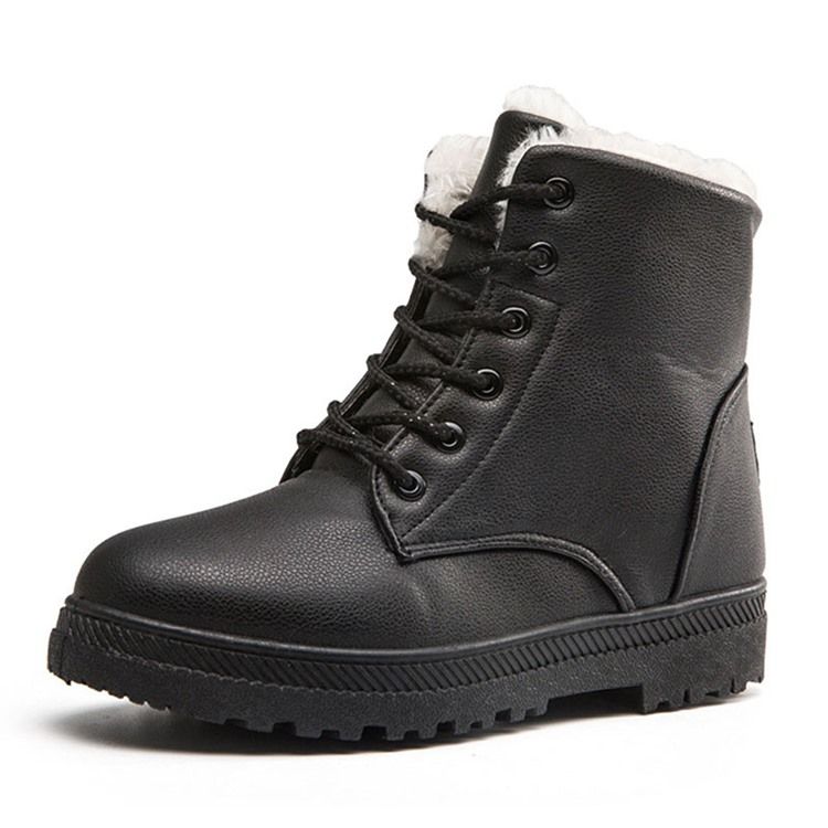 Botas Coreanas Femininas Com Biqueira Redonda Lisa De Renda Na Frente