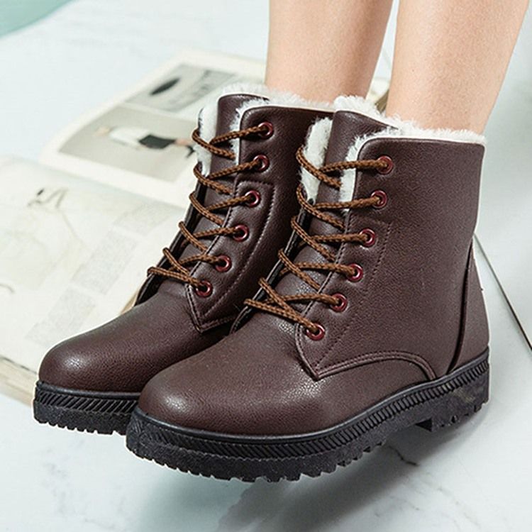 Botas Coreanas Femininas Com Biqueira Redonda Lisa De Renda Na Frente