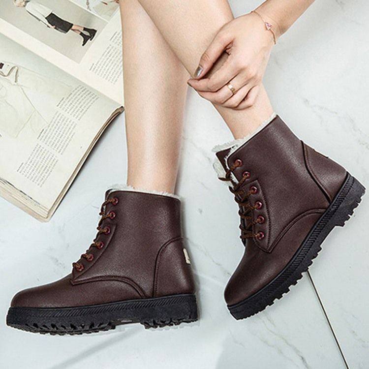 Botas Coreanas Femininas Com Biqueira Redonda Lisa De Renda Na Frente