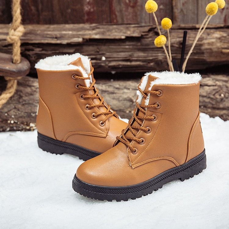 Botas Coreanas Femininas Com Biqueira Redonda Lisa De Renda Na Frente