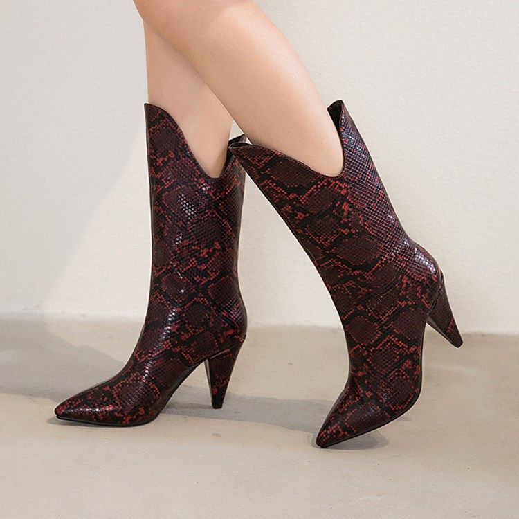 Botas Femininas Casuais Com Bloco De Cor Ponta Ponta Do Dedo Do Pé