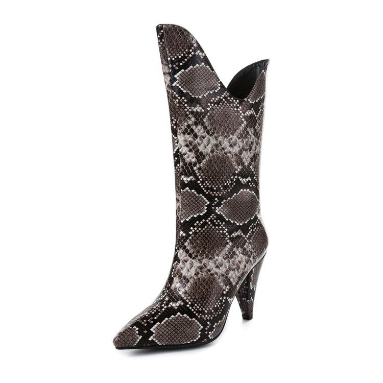 Botas Femininas Casuais Com Bloco De Cor Ponta Ponta Do Dedo Do Pé