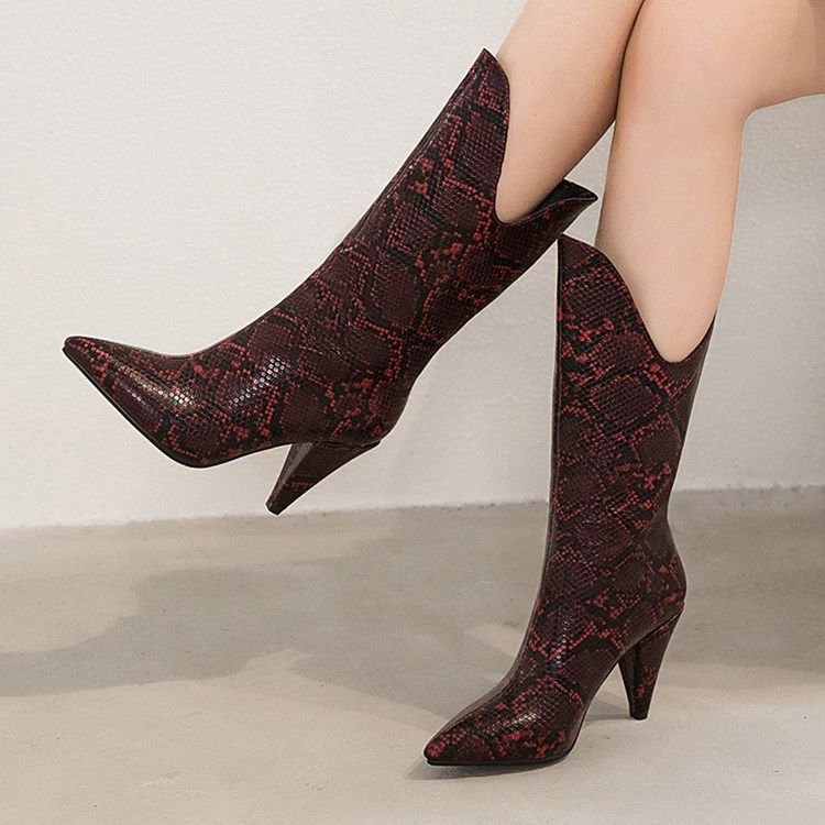 Botas Femininas Casuais Com Bloco De Cor Ponta Ponta Do Dedo Do Pé