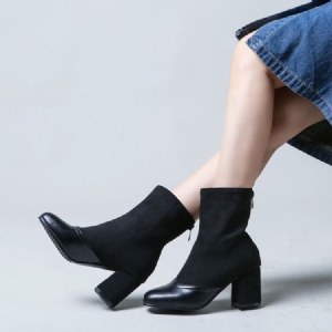 Botas Femininas Com Salto Redondo E Salto Alto Em Patchwork