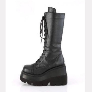 Botas Femininas Com Zíper Lateral Liso E Salto Cunha