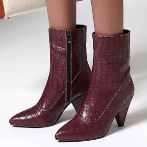 Botas Femininas Com Zíper Lateral Liso Pontiagudo