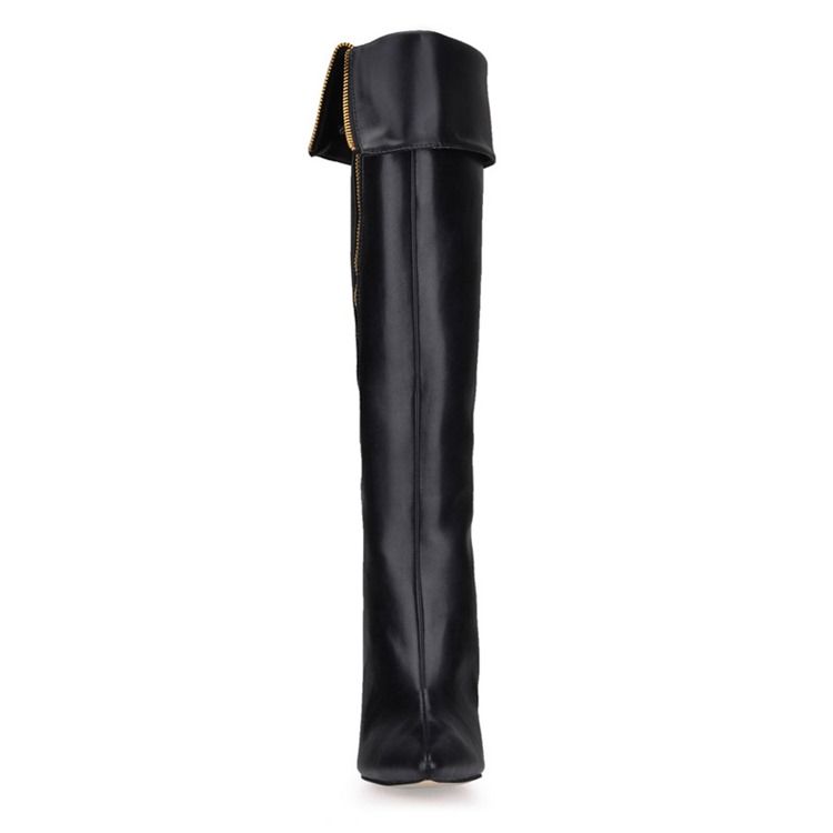 Botas Femininas Com Zíper Lateral De Salto Agulha Ponta Fina