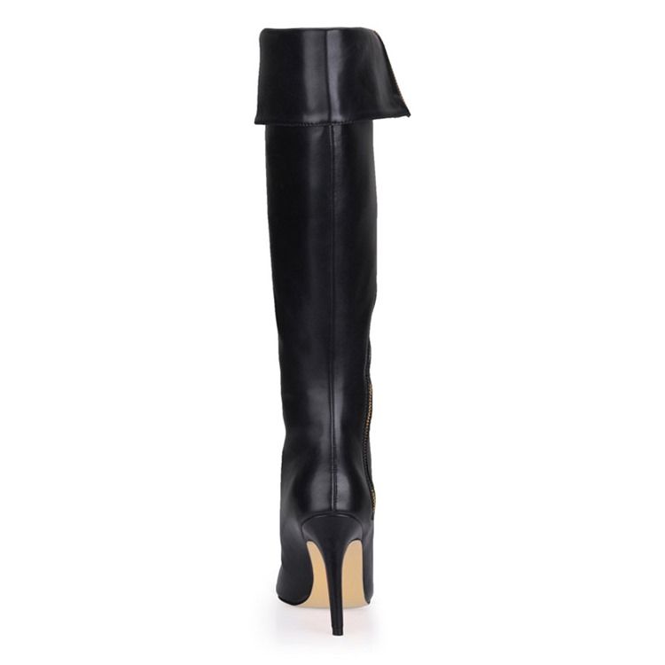 Botas Femininas Com Zíper Lateral De Salto Agulha Ponta Fina
