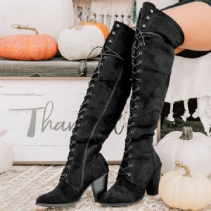 Botas Femininas Ocidentais De Salto Largo Com Zíper Liso