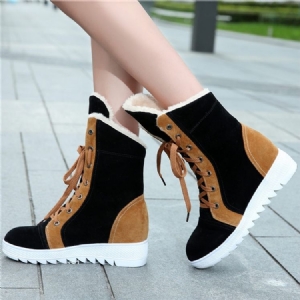 Botas Femininas De Patchwork Amarrado Para Neve