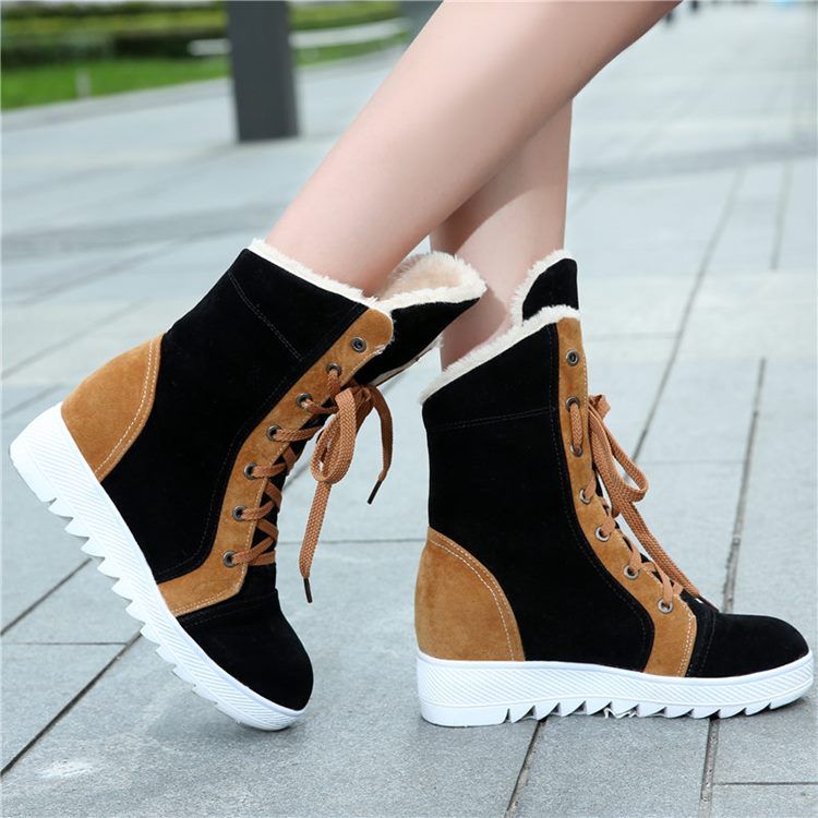Botas Femininas De Patchwork Amarrado Para Neve