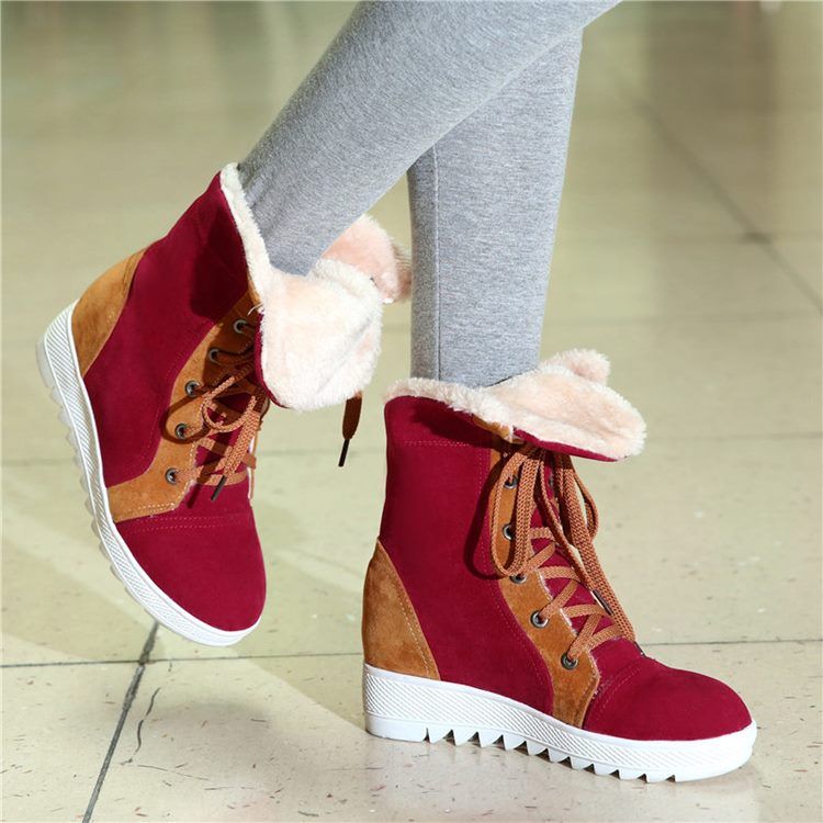 Botas Femininas De Patchwork Amarrado Para Neve