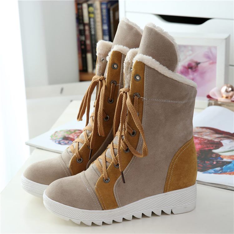 Botas Femininas De Patchwork Amarrado Para Neve