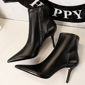 Botas Femininas De Ponta Lisa Com Zíper Com Linha De Zíper