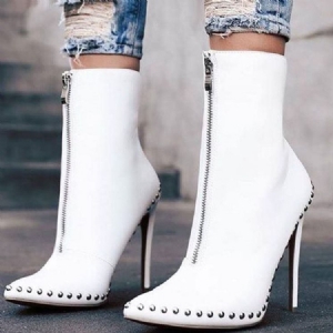 Botas Femininas De Pu Com Zíper Frontal Pontudo Pontudo