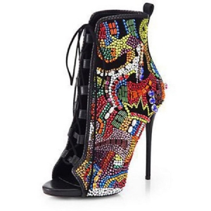 Botas Femininas De Salto Agulha Com Cordão Na Frente