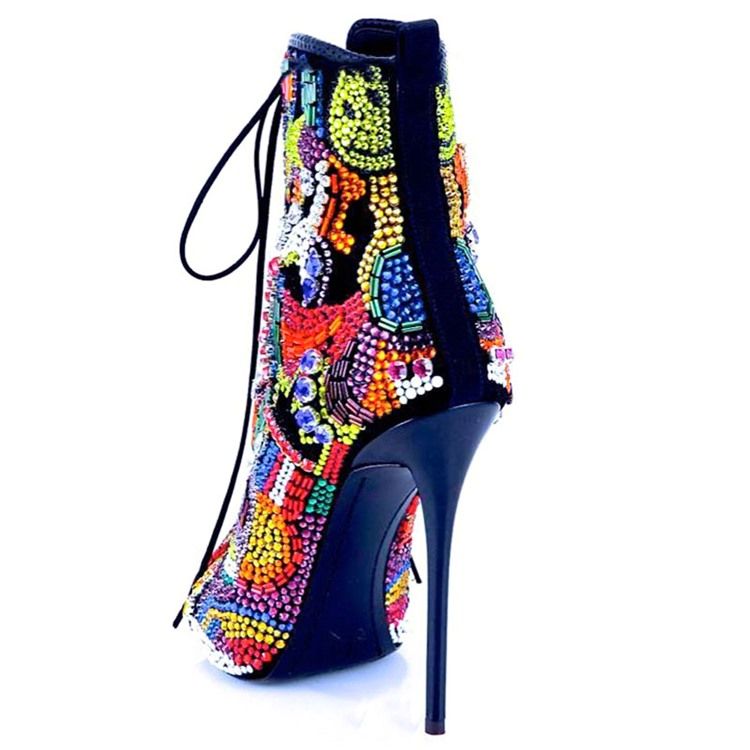 Botas Femininas De Salto Agulha Com Cordão Na Frente