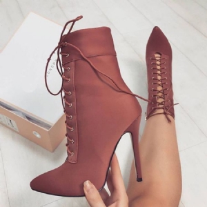 Botas Femininas De Salto Agulha Com Cordões