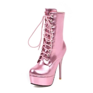 Botas Femininas De Salto Agulha Com Zíper Liso