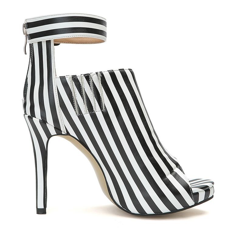 Botas Femininas De Salto Agulha Listrada Peep Toe