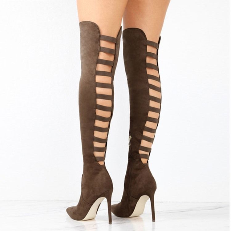 Botas Femininas De Salto Agulha Ponta Fina Ocidental Simples