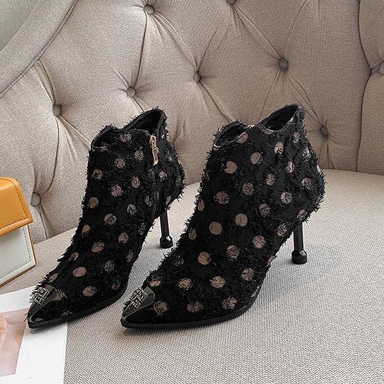 Botas Femininas De Salto Agulha Ponta Fina Zíper Lateral Com Zíper Pu Casual